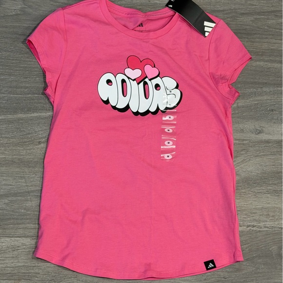 adidas Other - Adidas Kids Pink Graphic Tee with Heart Design 10/12 M